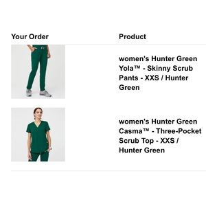FIGS Hunter Green Scrubs Set of Top and Bottom